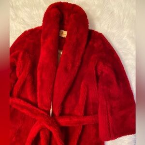 Rhapsody By Glazier Vintage Bath Robe Womens Red Fuzzy Soft Ties Fits Size S/M‎